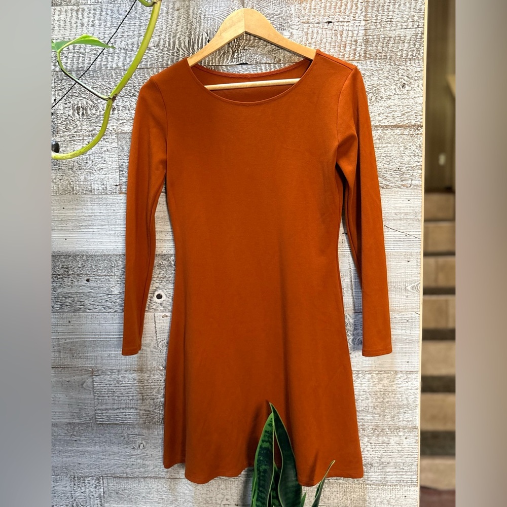 American Apparel | Long-Sleeved Ponte/Skater Mini Dress - Women's L, Orange